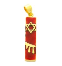 Gold Filled Red Enamel Chai Mezuzah Pendant